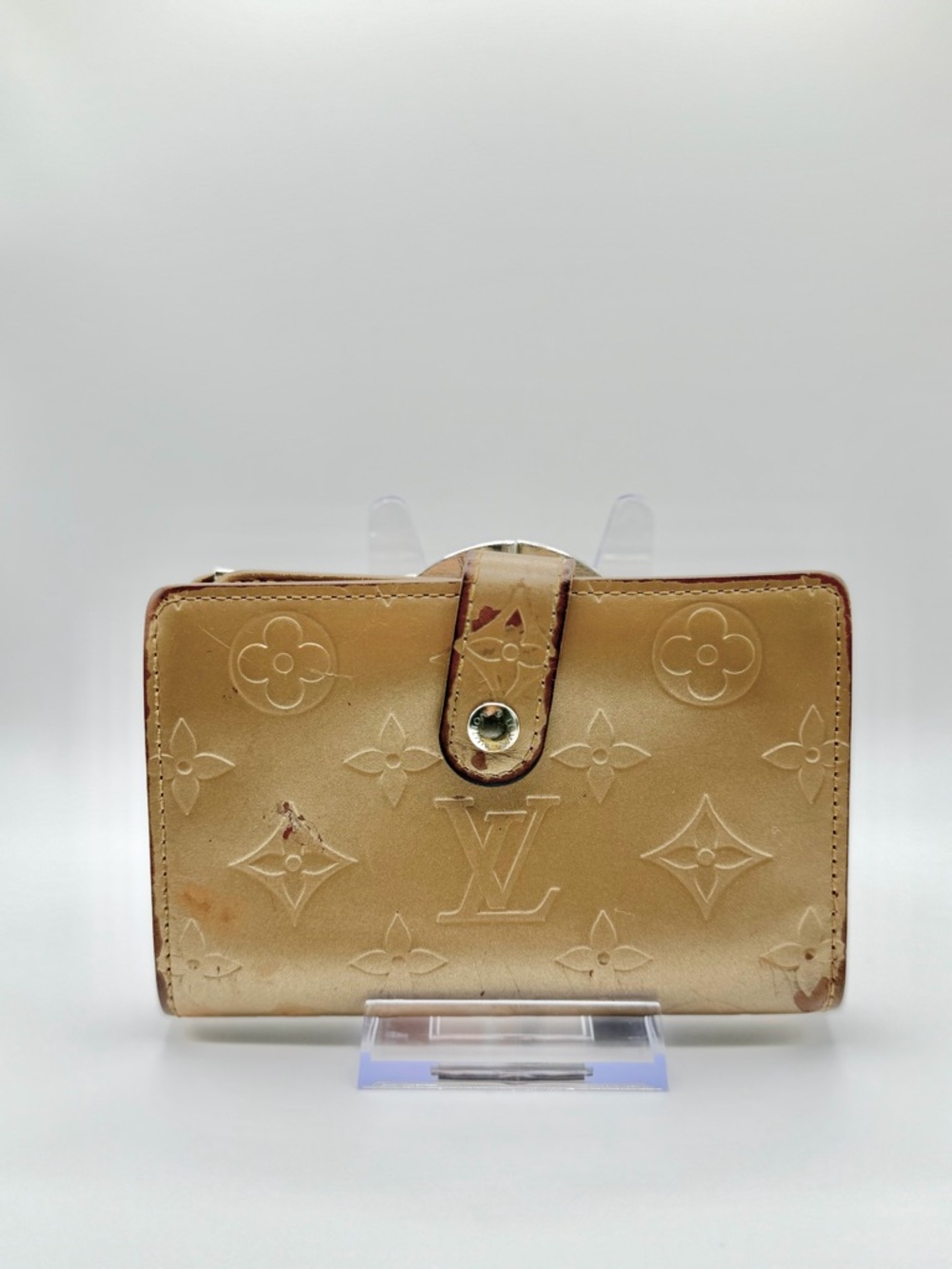 Louis Vuitton Tan Beige Vernis Monogram Kisslock Porte-Monnaie Viennois Wallet